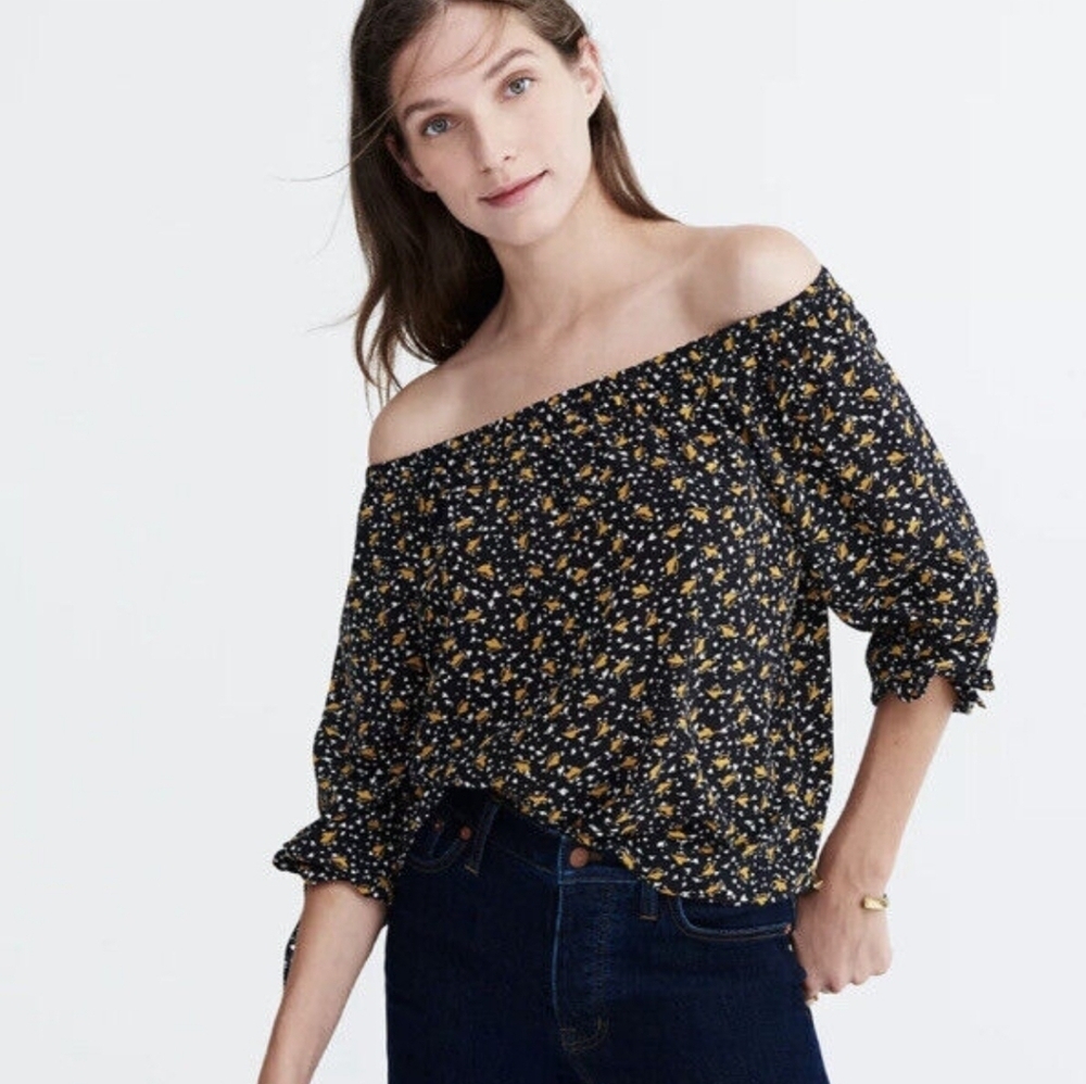 Madewell Silk Off-the-Shoulder Top in Falling Leaves Size XS